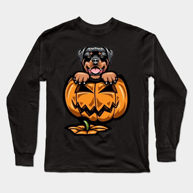 Halloween Rottweiler Pumpkin Long Sleeve T-Shirt by IPRINT